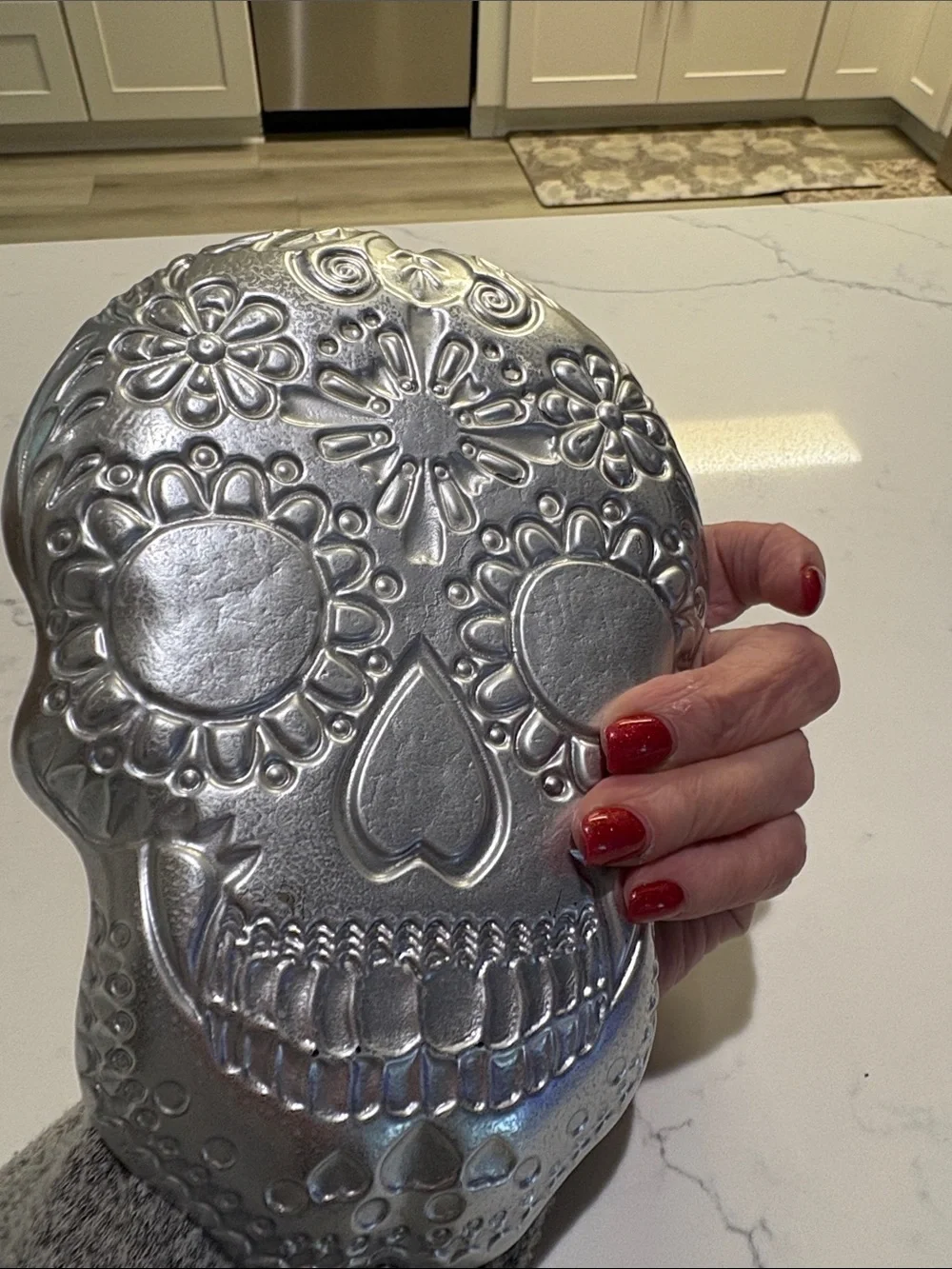 Black Sugar Skull Decorative Dish with Silver Accents